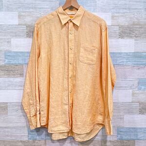 Tommy Bahama 100% Linen Shirt Orange Long Sleeve Travel Vacation Mens Medium